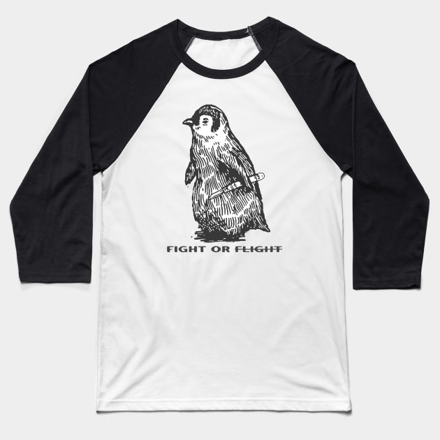 Retro Fight Or Flight Funny Penguin Baseball T-Shirt by MManoban